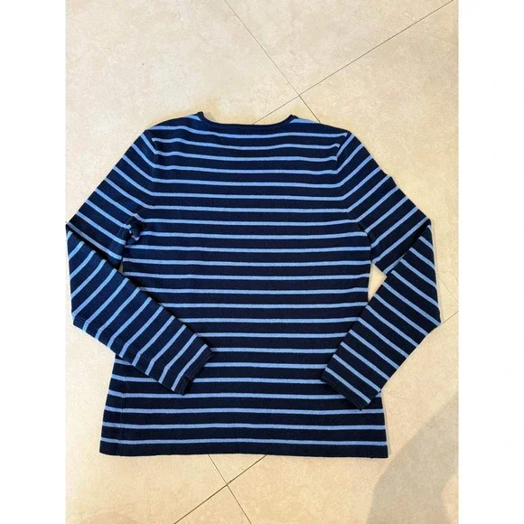 J.McLaughlin Womens Striped Long Sleeve Crewneck Top Navy Blue Size M - Picture 2 of 7